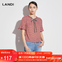 蓝地（LANDI）女装几何印花拼接系带衬衫BLUXN429000 2020夏季 花色 M