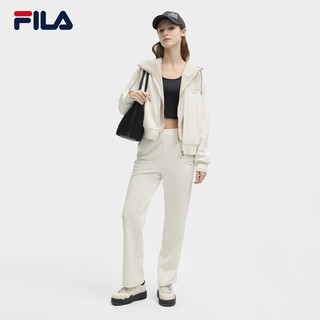 FILA 斐乐官方女士针织长袖外套2024春新款时尚简约休闲宽松上衣 玉兔白-IV 1