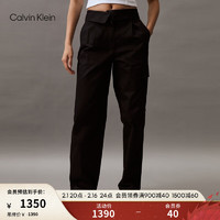 Calvin Klein Jeans24春夏女士时尚翻折腰边工装口袋直筒休闲裤J223324 BEH-太空黑 25