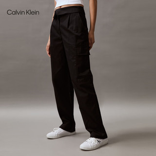 Calvin Klein Jeans24春夏新款女士时尚翻折腰边工装口袋直筒休闲裤J223324 BEH-太空黑 25
