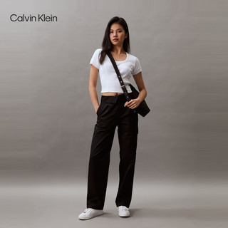 Calvin Klein Jeans24春夏新款女士时尚翻折腰边工装口袋直筒休闲裤J223324 BEH-太空黑 25