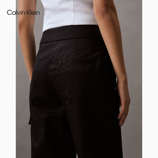 Calvin Klein Jeans24春夏女士时尚翻折腰边工装口袋直筒休闲裤J223324 BEH-太空黑 25