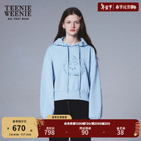 Teenie Weenie小熊2024早春学院风少女宽松短款连帽卫衣上衣女 浅蓝色 160/S