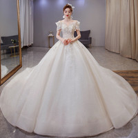 元讯一字肩主婚纱2023新娘气质在逃公主宫廷风小个子婚纱轻奢超仙 拖尾款 3XL最大到130多斤