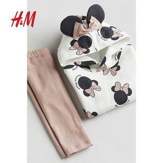 H&M【迪士尼系列】女婴套装2件式2024春季加绒卫衣裤子1176786 灰粉色/米妮老鼠 66/48 4-6M