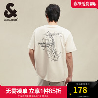 杰克·琼斯（JACK&JONES）男装春夏半袖宽松休闲简约立体字母纯棉短袖T恤男224101109 米白色A03 195/112A/XXXL