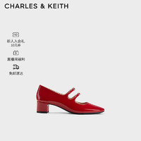 CHARLES&KEITH24春季法式粗跟漆皮玛丽珍小皮鞋子女鞋女士CK1-60920371 Red红色 34