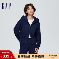 Gap女装春季2024LOGO宽松纯色拉链连帽衫外套873736卫衣上衣 海军蓝 160/80A(S)亚洲尺码