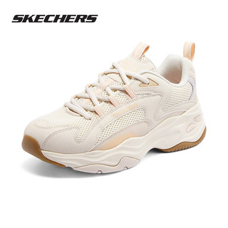 斯凯奇（Skechers）女鞋泡芙熊2024年春季女士网面老爹鞋闪电缓震复古休闲运动鞋 NTPK-自然/粉红 35