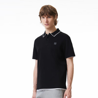 杰克·琼斯（JACK&JONES）24春季直筒休闲纯色翻领polo衫短袖衣服男装224106005 E40黑色 165/88A/XS