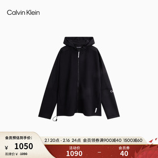 Calvin Klein运动24春夏男士字母胶印拼接连帽户外休闲外套4MS4J419 001-太空黑 S