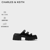 CHARLES&KEITH24春季厚底细条带外穿露趾凉拖鞋CK1-70381017 Black Patent黑色 37