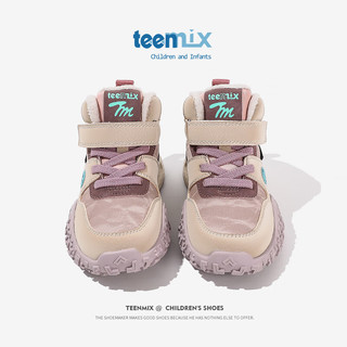 TEENMIX 天美意 童鞋儿童运动鞋加绒保暖高帮女童二棉鞋子大童 紫色 加绒  32码
