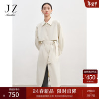 玖姿·安娜蔻简约造型感个性收腰落肩翻领长外套风衣2024春季 浅米 S