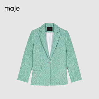 Maje2024早春女装一粒扣绿色花呢西装西服外套上衣MFPVE00537 绿色 T40