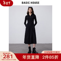 BASIC HOUSE/百家好小个子收腰大摆裙冬针织拼接立领连衣裙 黑色 M