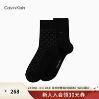Calvin Klein Jeans24春夏男士两双装简约字母提花休闲中筒袜子LS000352 006-太空黑/字母黑 OS