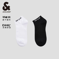 杰克·琼斯（JACK&JONES）夏舒适休闲透气字母图案印花短袜百搭两双装男袜22421Q016 E40黑色/白色 M