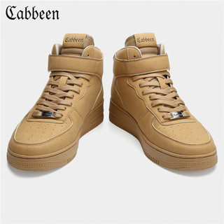 卡宾（CABBEEN）高帮板鞋男士潮牌运动休闲鞋简约透气潮流百搭男鞋 麦色 40 40(偏大,拍小一码)