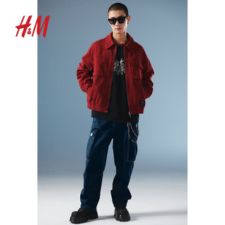 H&M【新年系列】男装夹克2024春舒适休闲宽松牛仔外套1201349 红色/Anonymous 170/92A