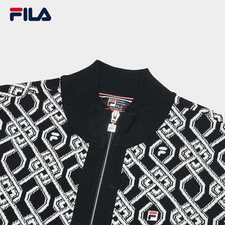 FILA 斐乐女士织外套2024春季时尚休闲小香风毛衣开衫 正黑色-BK 175/92A/XL