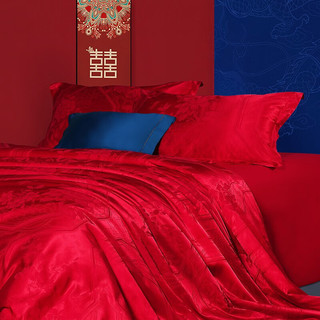 FUANNA 富安娜 家纺 中式婚庆四件套轻奢提花大红套件结婚床单被套床上用品 千禧之恋（礼盒装） 1.8米床-被套230