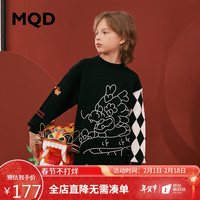 马骑顿 MQD童装2023冬男童女童毛衣红色新年加厚儿童针织衫龙年潮 黑色 110