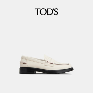 托德斯 TOD'S【新年】2024早春女士绒面皮革横条乐福鞋小皮鞋女鞋 白色 37