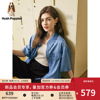 Hush Puppies暇步士女装2024夏季莱赛尔混纺垂感复古休闲时髦短款牛仔衬衫 146浅灰蓝 S