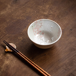 同合日本间取粉樱餐具日式家用樱花餐盘少女风珠光釉陶瓷盘子菜盘 间取粉樱饭碗 1个 12cm