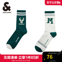 杰克·琼斯（JACK&JONES）2024春新NBA联名雄鹿队队撞色休闲时尚运动2双装袜子男22411Q012 E52植物园绿 L