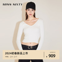 MISS SIXTY2024春季毛织衫女V领百搭简约通勤显瘦修身纯色 米白 XS