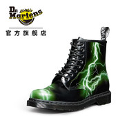 Dr.Martens 马丁（DR.MARTENS）1460 Flash 时尚个性闪电图形光面皮8孔马丁靴 黑/绿色 36码