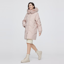 bosideng波司登奥莱女装中长款天然狐狸毛领连帽保暖双重门襟防风羽绒