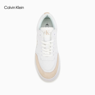 Calvin Klein Jeans24春夏女士简约字母印花拼接厚底休闲板鞋YW01433 0K8-月光白/洗石粉 36