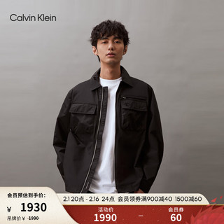 Calvin Klein Jeans24春夏男士刺绣贴袋拉链衬衫领工装夹克外套J325507 BEH-太空黑 S