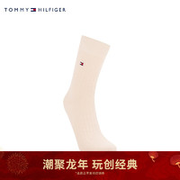 TOMMY HILFIGER24春季女装商务休闲简约小绣标舒适中筒袜子TS000881 米白色108 OS