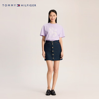 TOMMY HILFIGER 女王节24早春女装字母针织短袖上衣41631 浅紫色WAA M