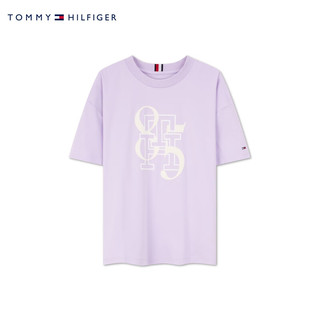 TOMMY HILFIGER 女王节24早春女装字母针织短袖上衣41631 浅紫色WAA M