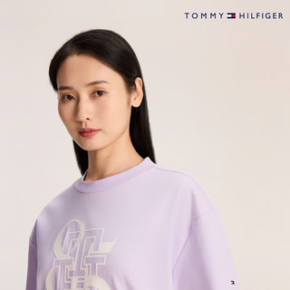 TOMMY HILFIGER 女王节24早春女装字母针织短袖上衣41631 浅紫色WAA M