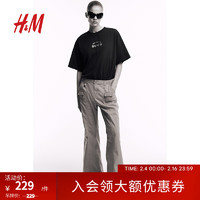 H&M女装休闲裤2024春季时尚休闲棉质帆布低腰工装裤1203803 灰色 34P