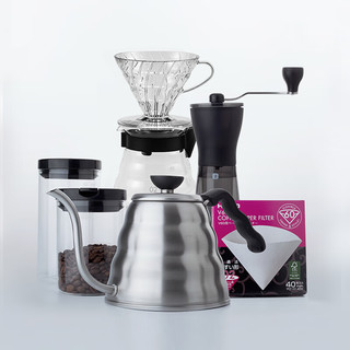 HARIO日本手冲咖啡壶磨豆机入门初级套装滴滤式咖啡器具V60滤杯 白色1-2人份 9件套 9件