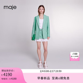 Maje2024早春女装一粒扣绿色花呢西装西服外套上衣MFPVE00537 绿色 T34