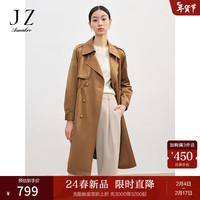玖姿·安娜蔻复古经典英伦风双排扣收腰外套长风衣2024春季 深咖啡 S