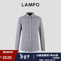蓝豹（LAMPO）时尚休闲衬衫男士易打理通勤格纹简约衬衣 灰底白咖 S