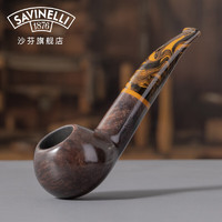 沙芬（SAVINELLI）手工石楠木烟斗P386老虎光面老式弯斗男士烟具套装 【321斗型 作家半弯斗 中号】