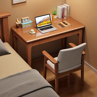 自然元素 实木书桌中式家用学习桌书房简易办公桌卧室高中小写字桌 白色-单桌【100*55*75CM】