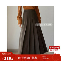 茵曼（INMAN）羊毛呢法兰绒百褶半身裙冬女装松紧腰宽松伞裙 暗咖啡 M