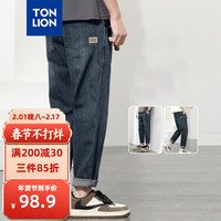 唐狮 TONLION男小标锥形小直筒牛仔长裤WP 深蓝 28