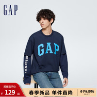 Gap 盖璞 男装春季2024新款撞色LOGO简约基础款圆领纯棉T恤465796短袖 海军蓝 175/96A(L)亚洲尺码